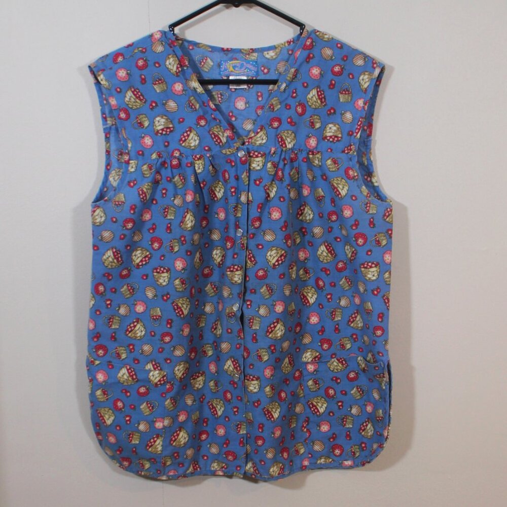 Vintage Women's Moon Dance Smock Top/Shirt Size Large Apples Grandma Pearl Snap
